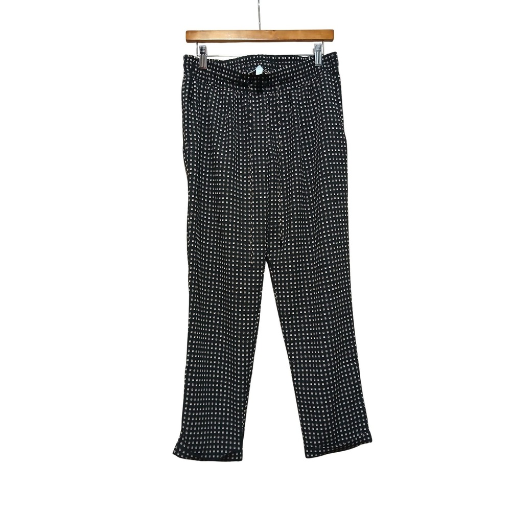 Veronica M Black White Square Geometric Print Elastic Waist Pants Small‎ P-413